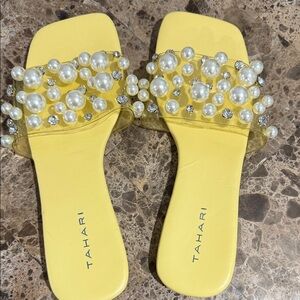Tahari Lemon Pearl Embellished Sandals